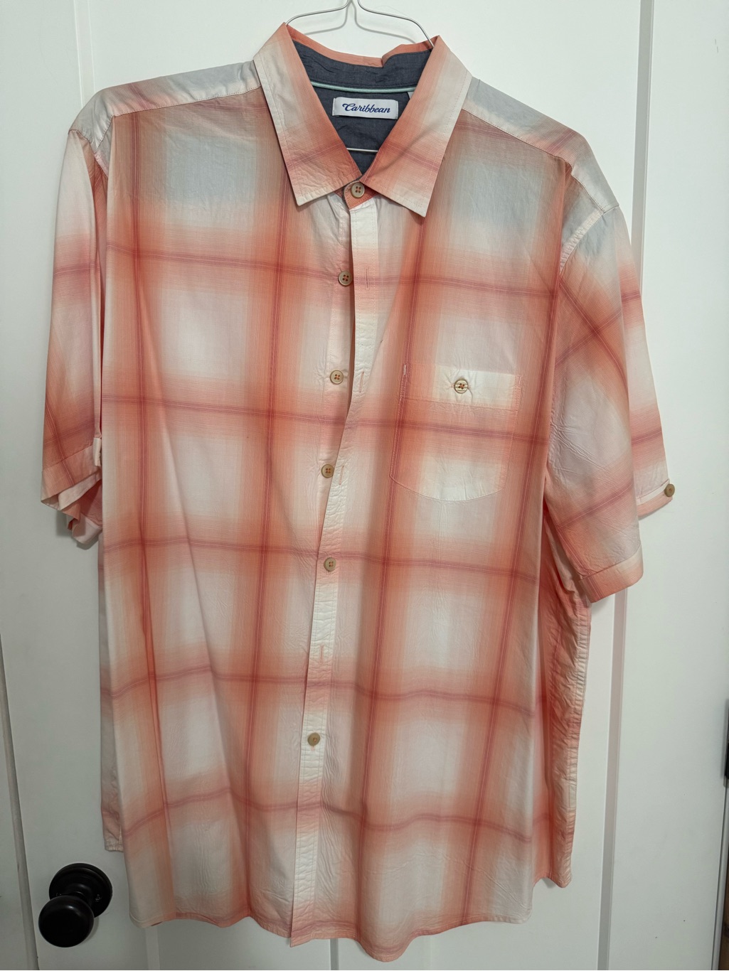 Caribbean Short-Sleeve Plaid Button-Down Shirt - Peach & White